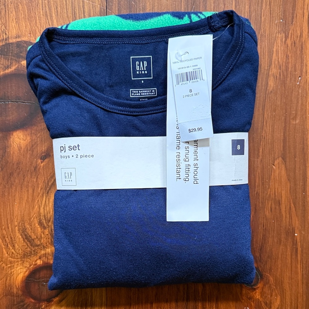 GAP Boys' Navy Blue Short Sleeve Tee and Fleece Pant Pajama Set